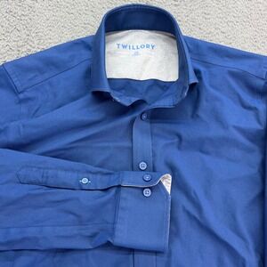 TWILLORY Performance Fabric Tailored Fit Dress Shirt Mens Blue Long Sleeve 15.5